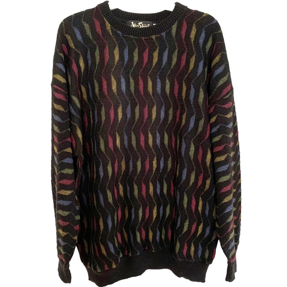 Alan Stuart Vintage 90s Coogi Inspired Black Ribbon Pattern Sweater